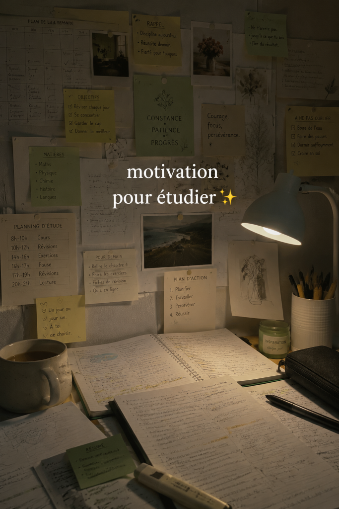 Étudiant concentré sur ses études avec des notes et un ordinateur, représentant la motivation d'étudier.