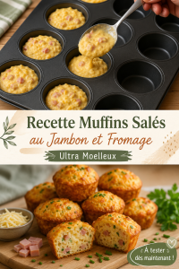 Muffins salés au jambon et fromage dorés et moelleux sur un plat