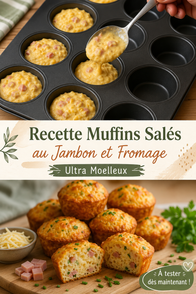Muffins salés au jambon et fromage dorés et moelleux sur un plat