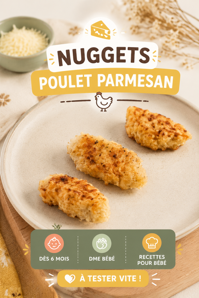 Nuggets de poulet au parmesan préparés pour un bébé, sains et savoureux