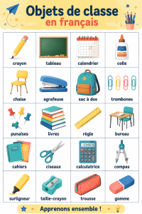 Image montrant des objets de classe avec leurs noms en anglais
