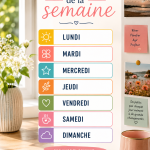 Une famille heureuse planifiant leur semaine ensemble autour d'une table.