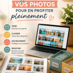 Une personne triant des photos sur un bureau, organisant ses souvenirs