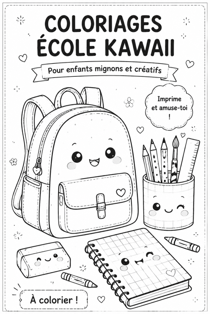 Pages à colorier kawaii pour enfants avec des dessins mignons.