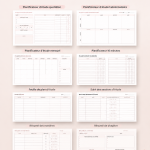 Un ensemble de pages imprimables pour la planification d'études, affichées sur un bureau.