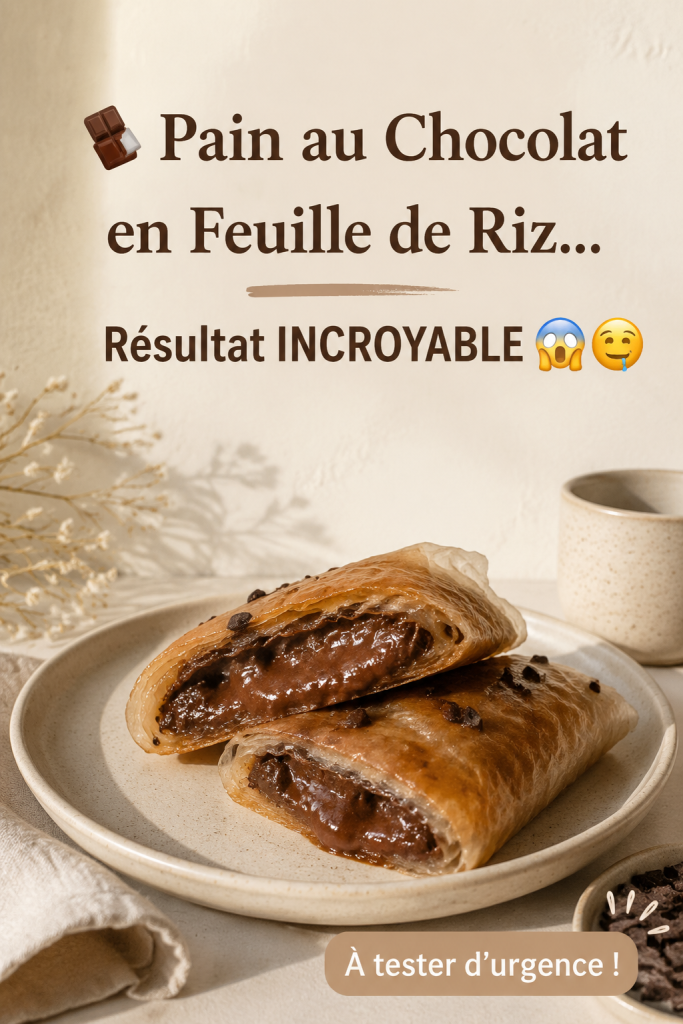 Pain au chocolat en feuille de riz croustillant garni de chocolat fondant
