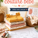 Patrons de couture frais pour vêtements de bébé sur un plan de travail