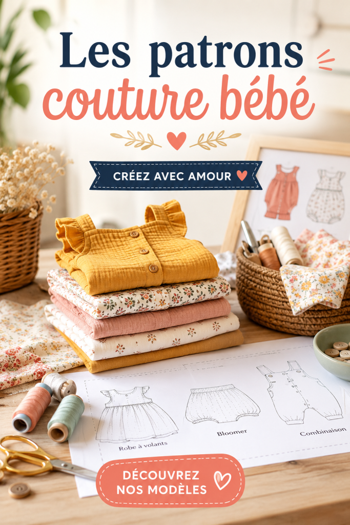 Patrons de couture frais pour vêtements de bébé sur un plan de travail