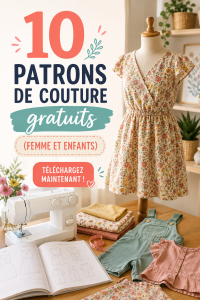 Patrons de couture gratuits pour femme et enfant affichés sur un bureau