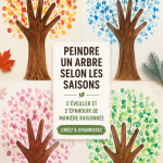 Enfant peignant un arbre coloré représentant les saisons pour une activité Montessori