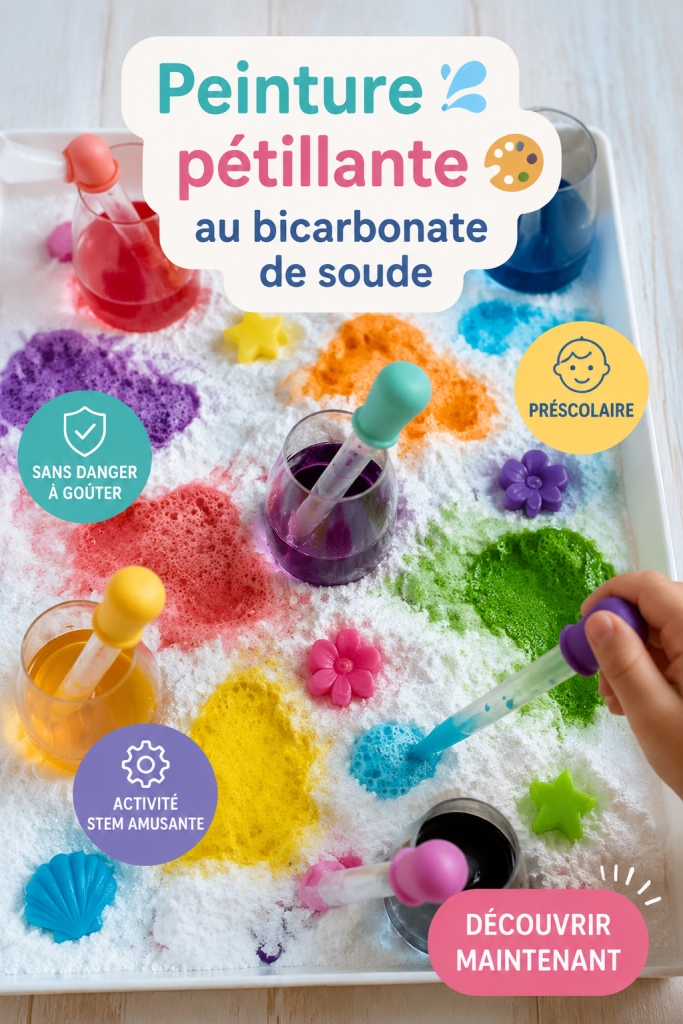 Enfants s'amusant à peindre avec une peinture pétillante à base de bicarbonate