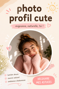 Femme souriante prenant une photo pour son profil avec un éclairage naturel.