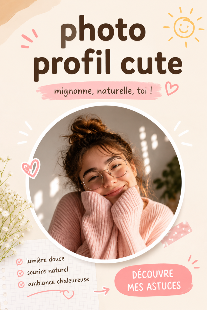 Femme souriante prenant une photo pour son profil avec un éclairage naturel.