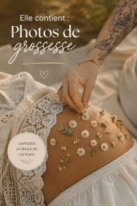 Séance photo de grossesse en extérieur avec une future maman heureuse portant une belle robe noire.