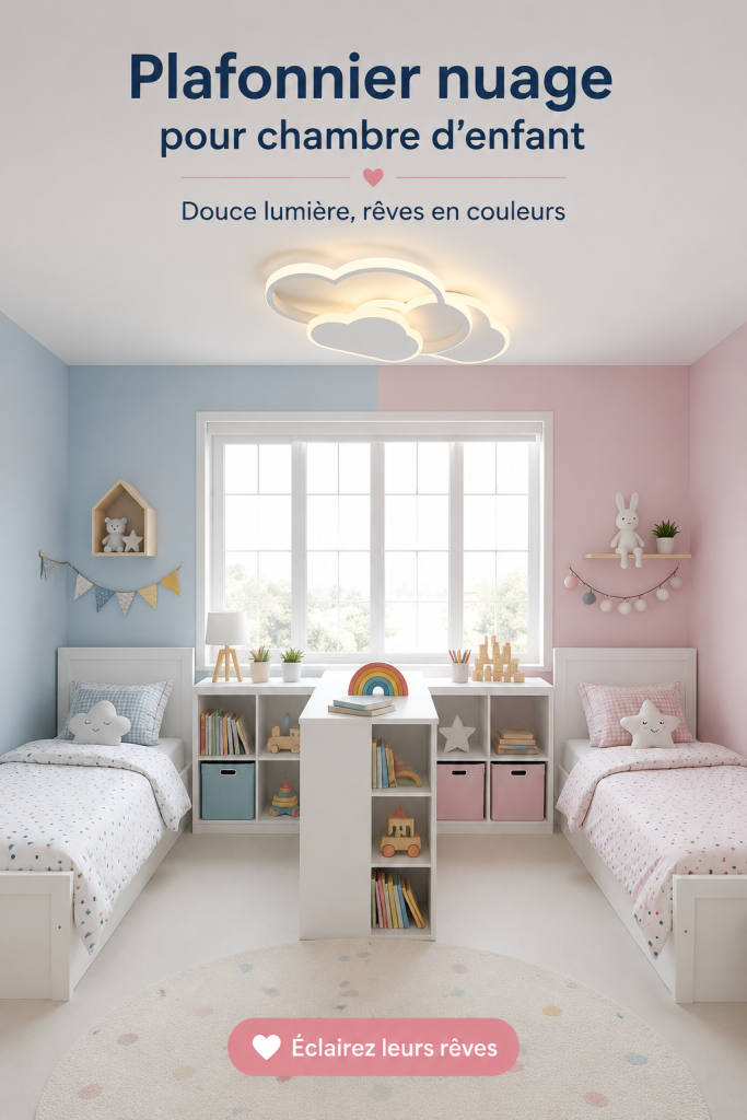 Un plafonnier nuage suspendu dans une chambre d'enfant, créant une atmosphère douce et chaleureuse.