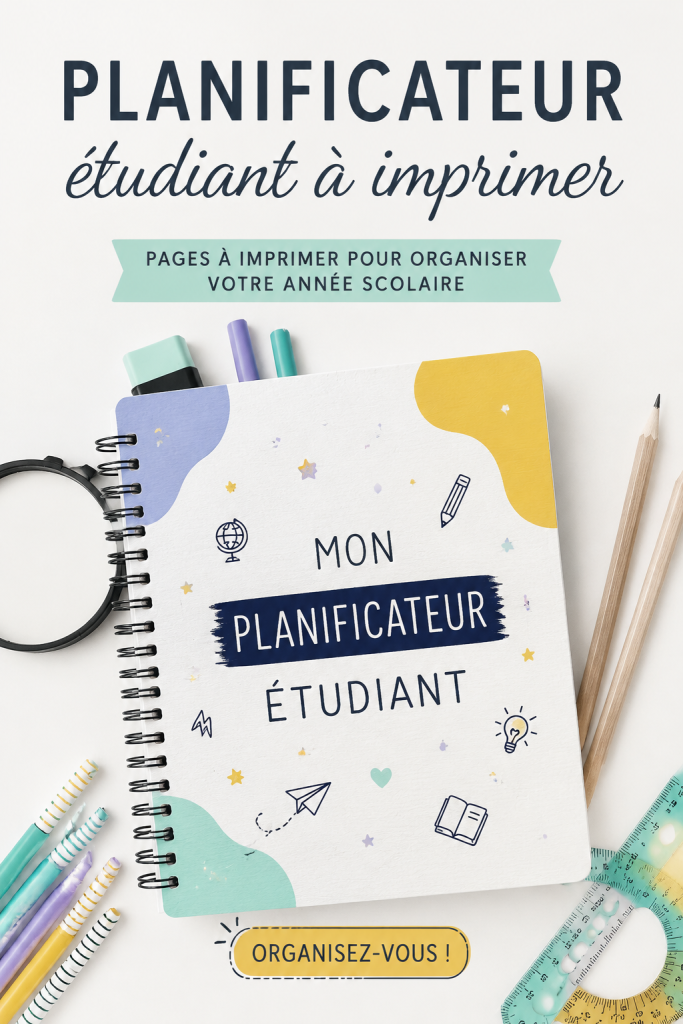 Planificateur d'étudiant imprimable en couleur avec des sections pour les devoirs et les activités.