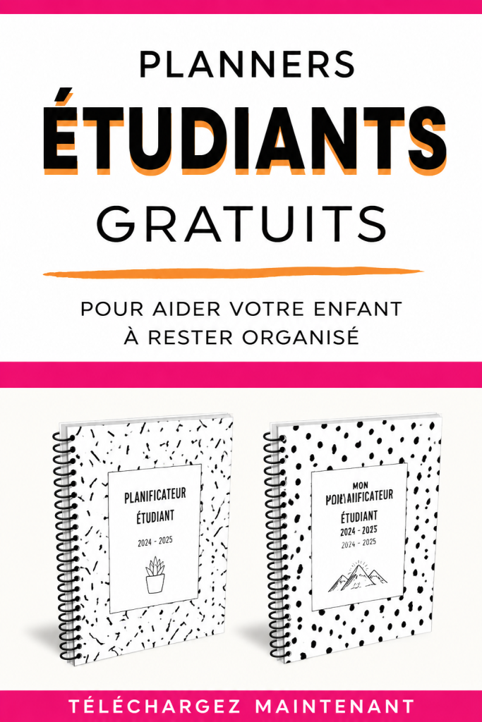Un planificateur scolaire coloré ouvert sur un bureau avec des fournitures scolaires environnantes.