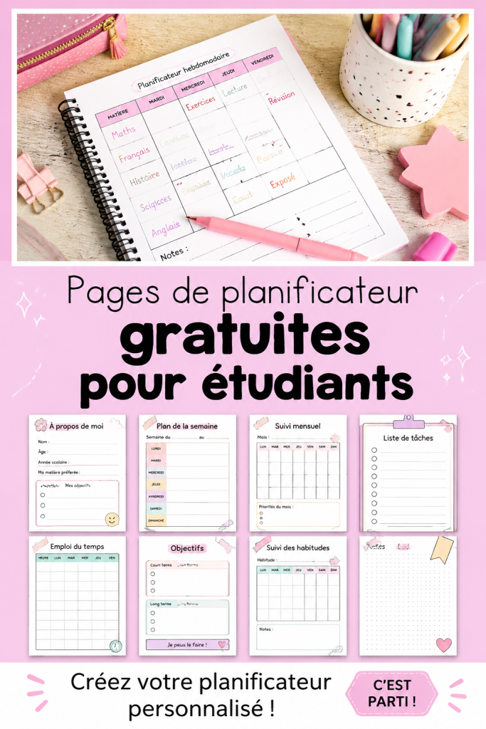 Page de planning étudiant personnalisée avec des éléments de design attrayants