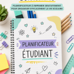 Un planner scolaire imprimé avec des sections colorées pour les devoirs et activités.