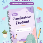 Un planner étudiant à imprimer sur une table avec des fournitures scolaires