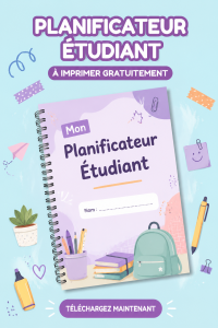 Un planner étudiant à imprimer sur une table avec des fournitures scolaires