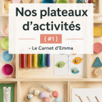 Enfant jouant avec un plateau d'activités Montessori en bois coloré.