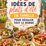 Repas d'été coloré réunissant une famille autour d'une table