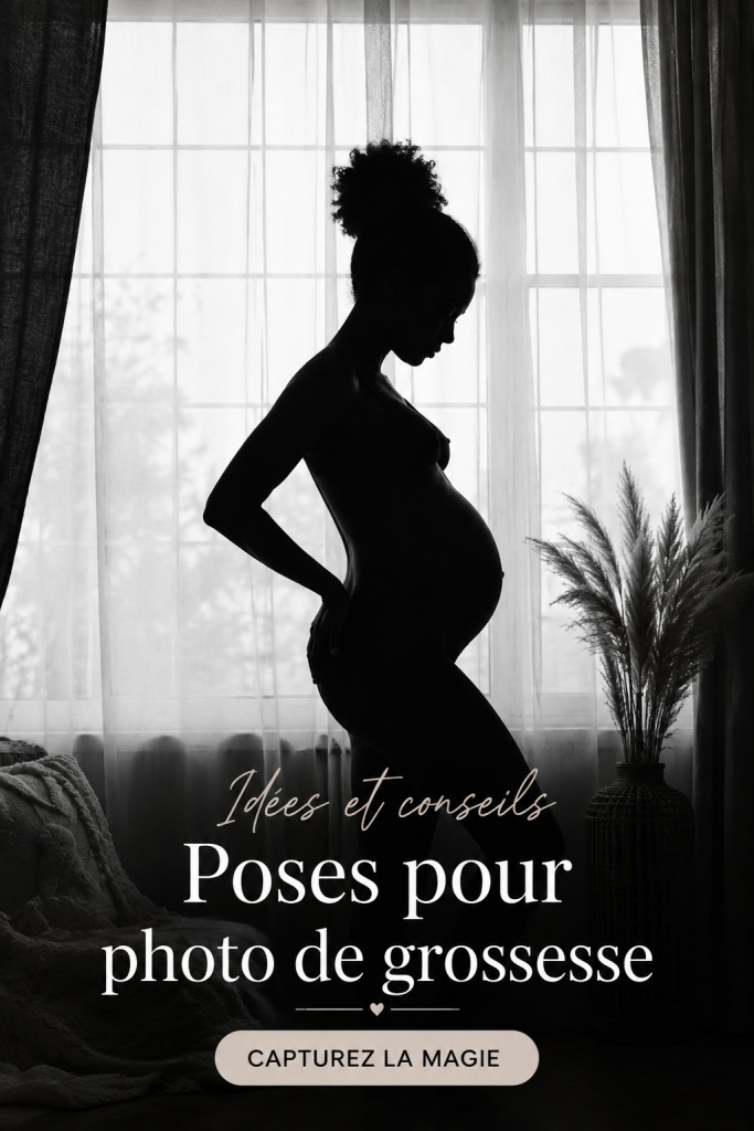 Portrait d'une future maman se mettant en scène pour une photo maternité