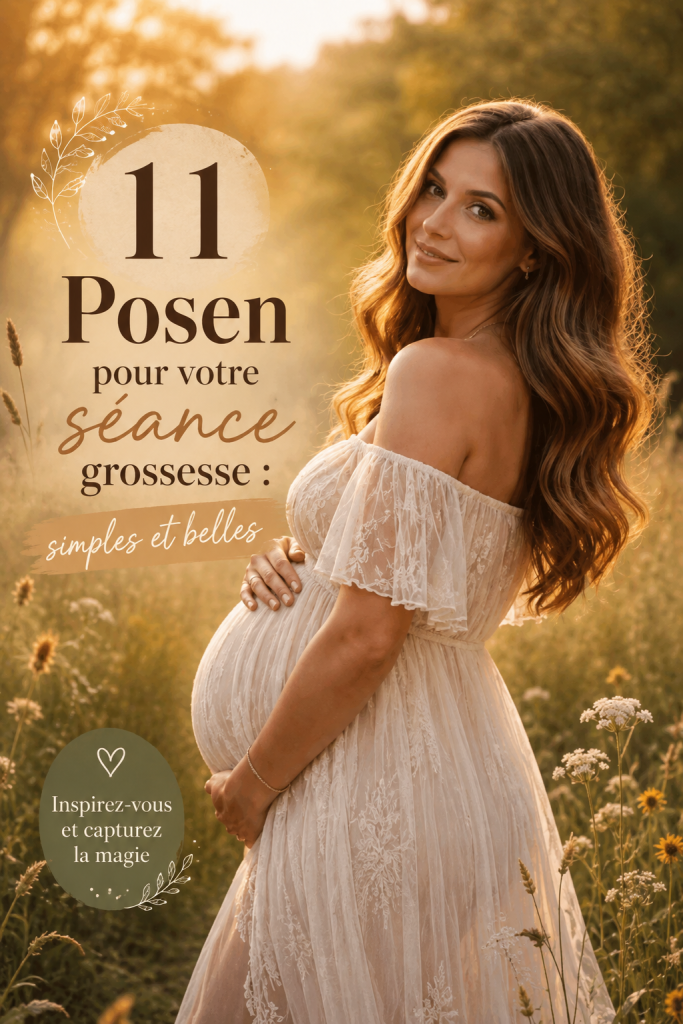 Une future maman posant avec élégance pour un shooting de grossesse en extérieur.