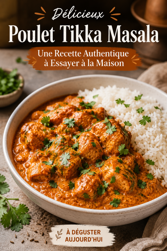 Un plat de poulet tikka masala savoureux avec des herbes fraîches en garniture.