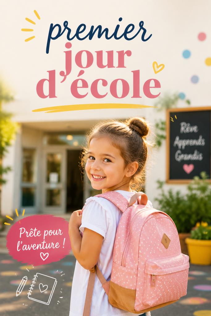 Un enfant souriant portant un cartable sur le chemin de l'école.