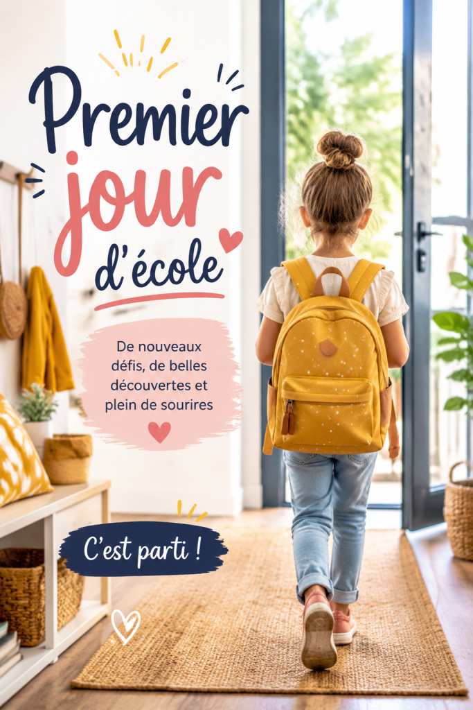 Enfant souriant avec son sac à dos sur le chemin de l'école