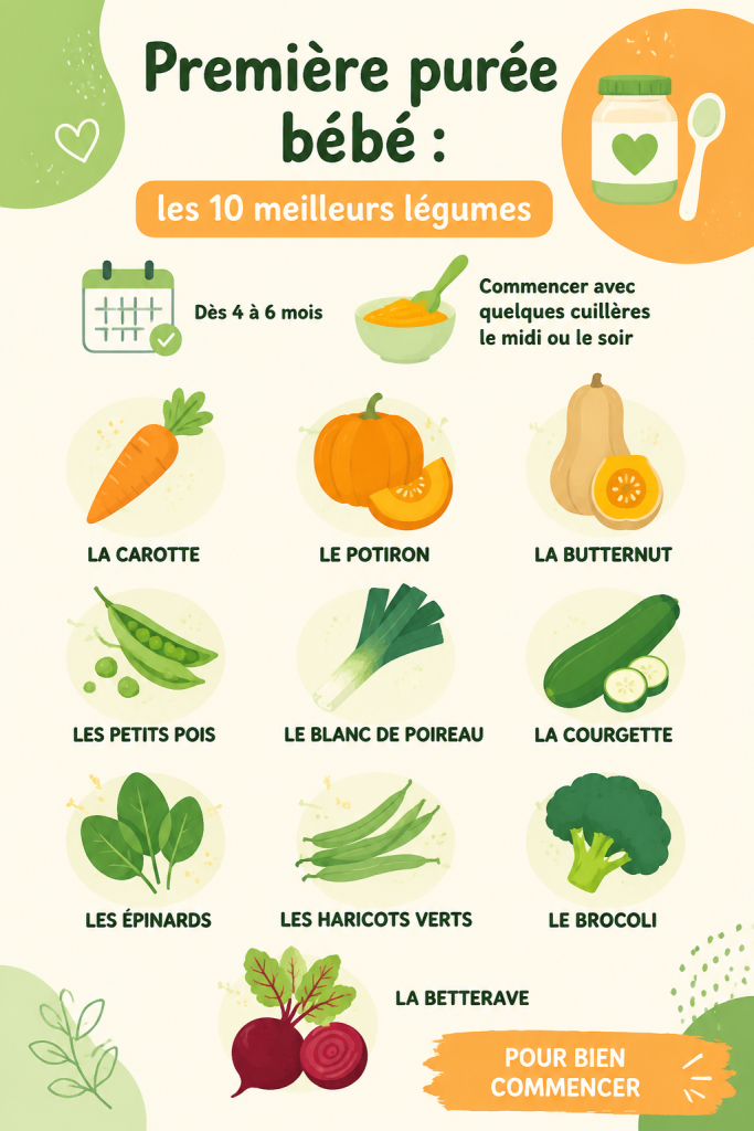 Assiette de purée de légumes colorée pour bébé, mettant en avant les meilleurs ingrédients nutritifs.