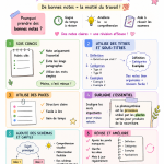 Un carnet ouvert avec des notes bien structurées et colorées, représentant une méthode efficace de prise de notes.