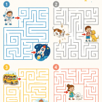 Un enfant heureux jouant avec un labyrinthe en papier fait maison.