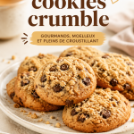 Assiette de cookies crumble maison sortis du four, délicieusement dorés et prêts à être dégustés.