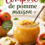 Un pot de compote de pommes maison sur une table en bois.