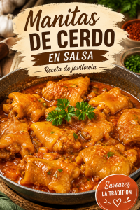 Manitas de cerdo en salsa servies dans un plat traditionnel