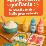 Un enfant utilisant de la peinture mousse gonflante dans un cadre créatif.