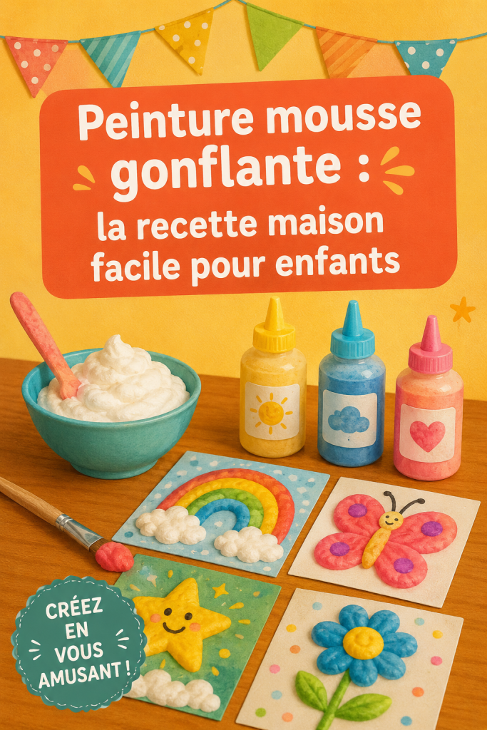 Un enfant utilisant de la peinture mousse gonflante dans un cadre créatif.
