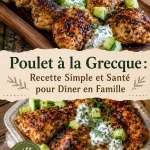 Recette de poulet à la grecque servie avec des légumes frais.