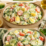 Une salade de concombres fraîche et colorée dans un bol en bois.