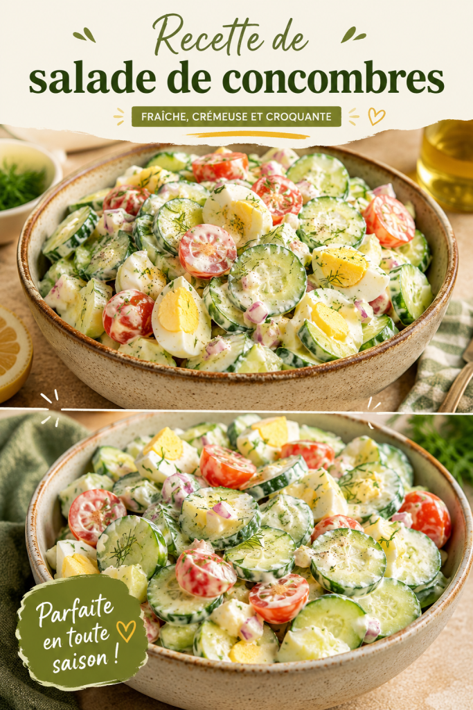 Une salade de concombres fraîche et colorée dans un bol en bois.