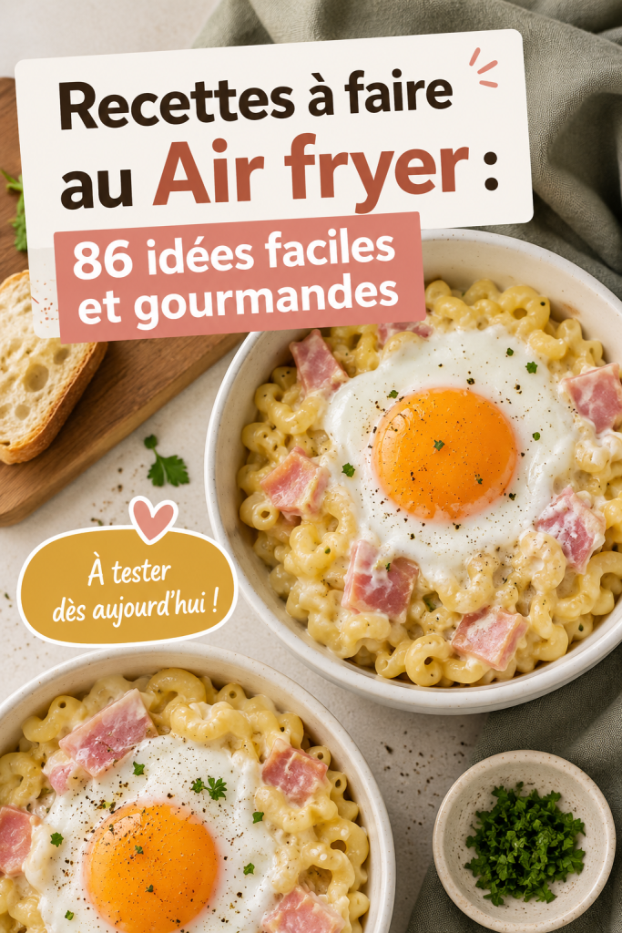 Recettes alléchantes à préparer au Air Fryer, incluant des légumes et des viandes.