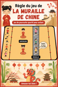 Enfants jouant au jeu La Muraille de Chine, riant et s'amusant dans un parc.