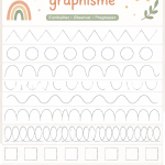 Un enfant en train d'explorer des ressources de graphisme en maternelle, entouré de crayons et de papiers colorés.