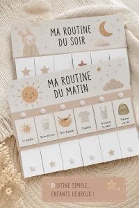 Un enfant dans une chambre boho, en train de suivre une routine du matin joyeuse.