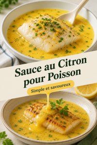 Une assiette de poisson avec une délicieuse sauce au citron à côté de légumes frais