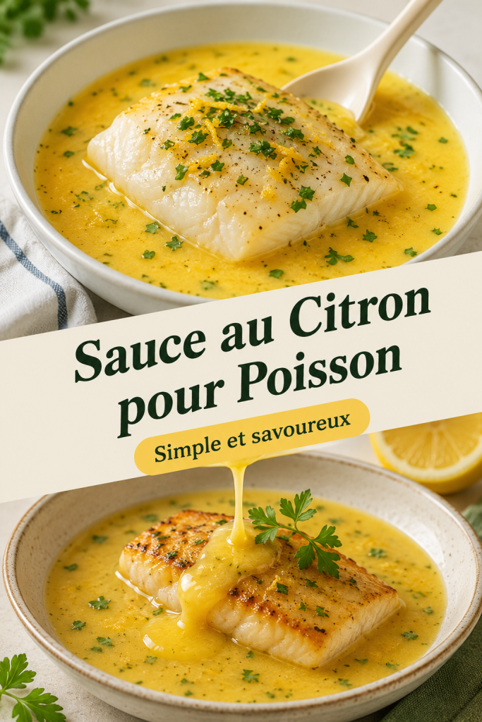 Une assiette de poisson avec une délicieuse sauce au citron à côté de légumes frais