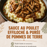 Sauce onctueuse au poulet effiloché sur un lit de purée de pommes de terre